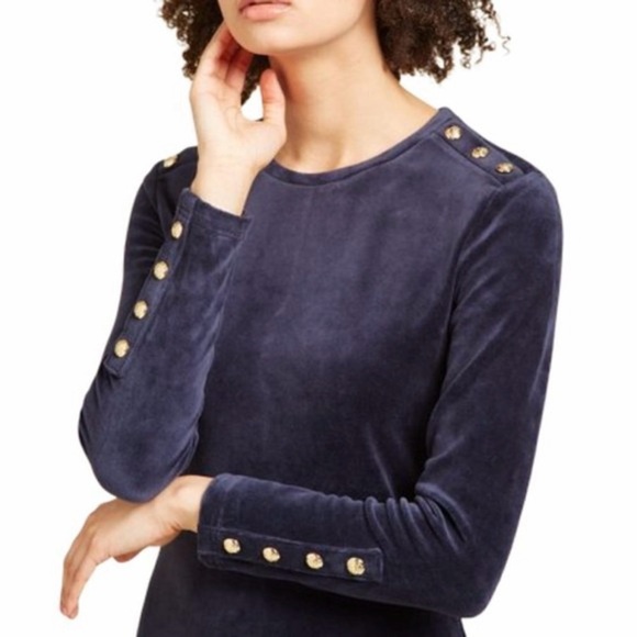 Juicy Couture Black Label ~ Navy Velvet & Gold Accent Holiday Dress Perfect NWOT - Picture 3 of 13